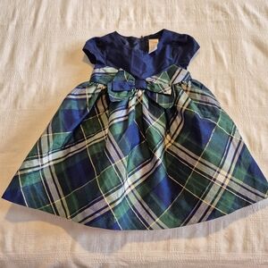 Gymboree girls size 12-18 months navy & green plaid party dress tulle lining EUC